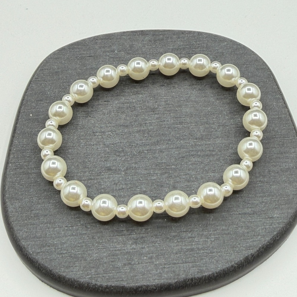 Cream Faux Pearl Beaded Stretch Bracelet Coquette Bridal Wedding Gift for Her